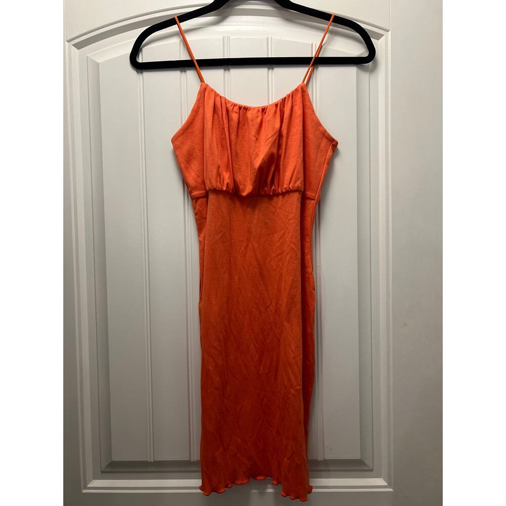 NWT Wild Fable Women’s‎ Sleeveless Lettuce Hem Bodycon Mini Dress Size M Orange